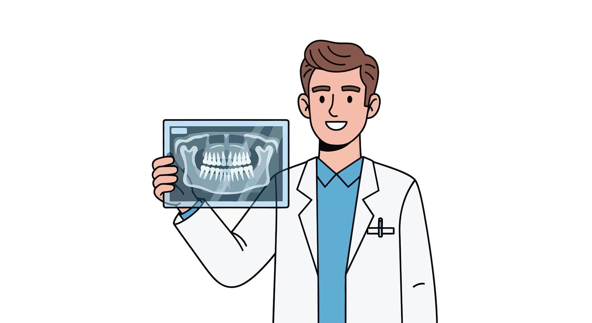 Smiling Dentist Holding Dental X-ray Image of Teeth. Smiling Dentist Holding Dental X-ray Image of Teeth.