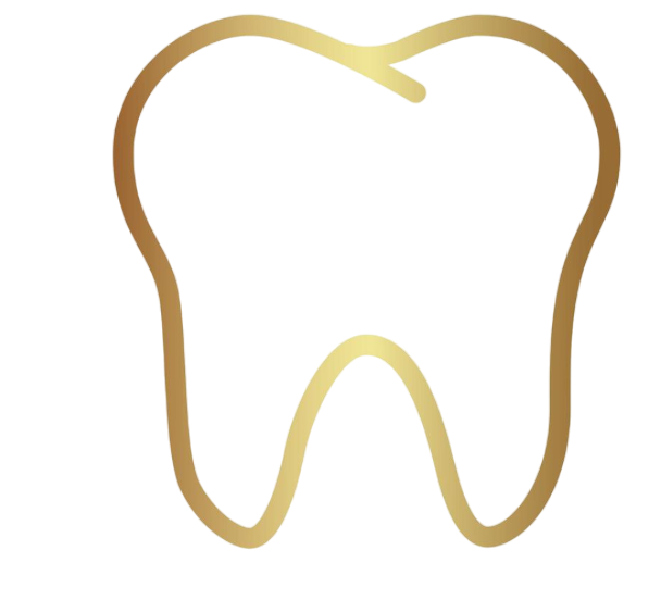 Gold outline of a tooth, representing dental health.