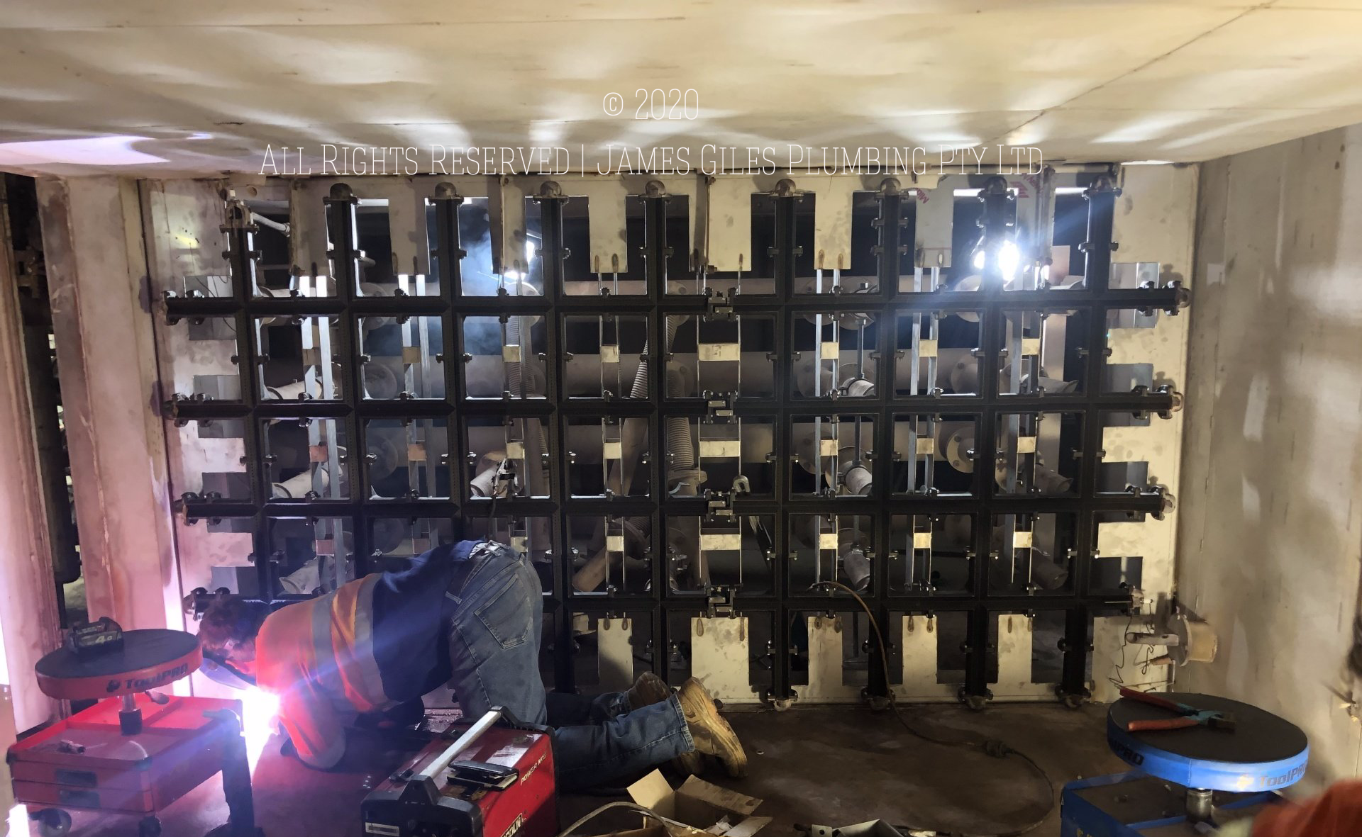 James Giles Plumbing Pty Ltd Type B Gas Project CSR Dryer Burner Upgrade - Staff Welding New Burner during Installation