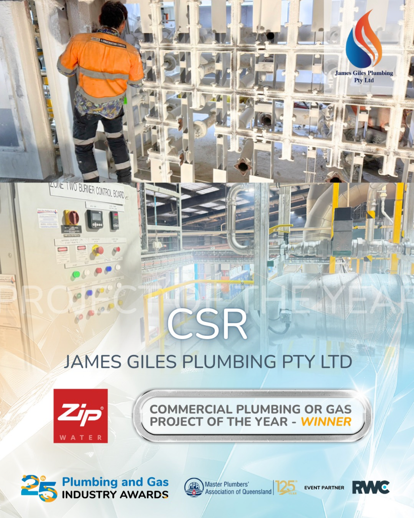 James Giles Plumbing Pty Ltd Winners of the Commercial Plumbing or Gas Installation of the Year Award at the MPAQ Awards 2025