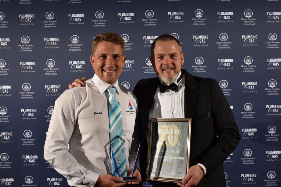 James Giles Plumbing Pty Ltd Employee accepting award for Type B Gas Installation of the Year at the 2019 MPAQ Awards Night