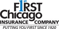 Logo for First Chicago Insurance Company, text includes 