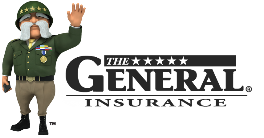 The General Insurance logo: animated general in uniform waves, next to company name.
