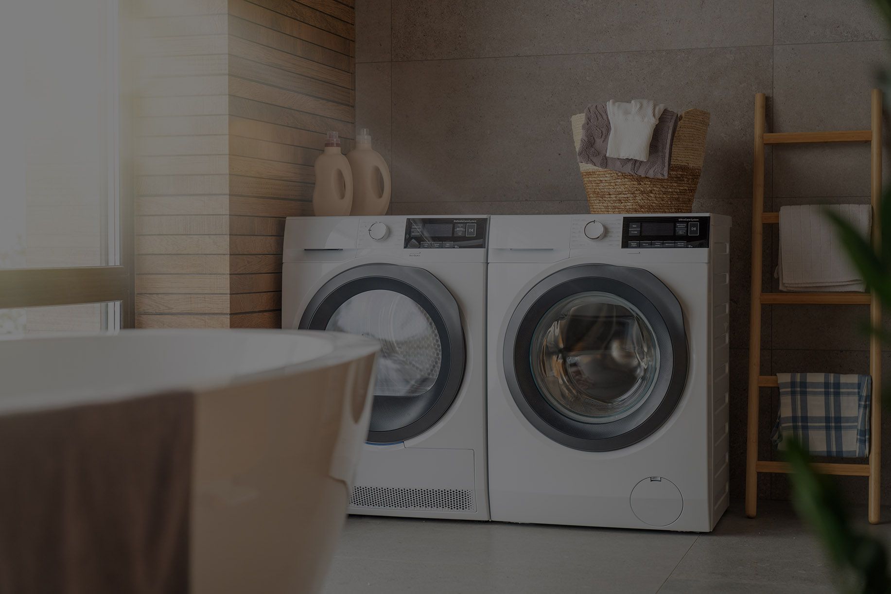 interior real laundry room washing machine