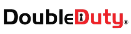 The double duty logo is black and red on a white background.