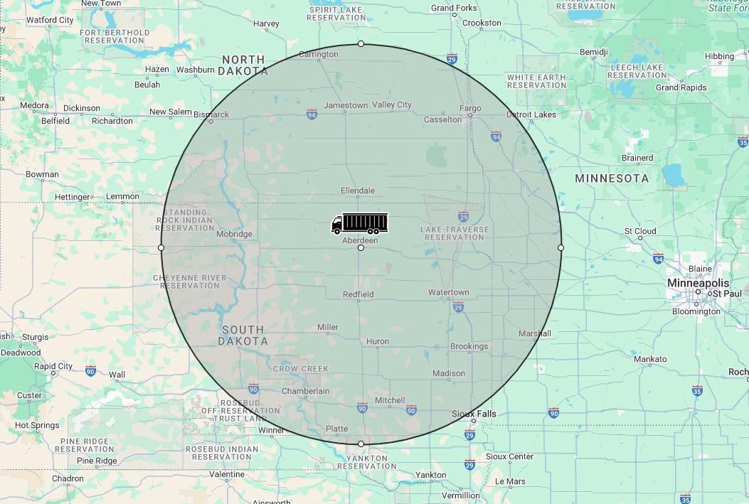 A map of the united states with a circle around it.