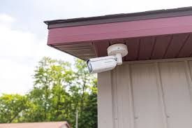 Security camera mounted on a building at Plainwell Self Storage