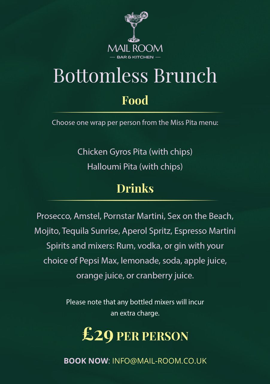 mailroom bottomless brunch menu