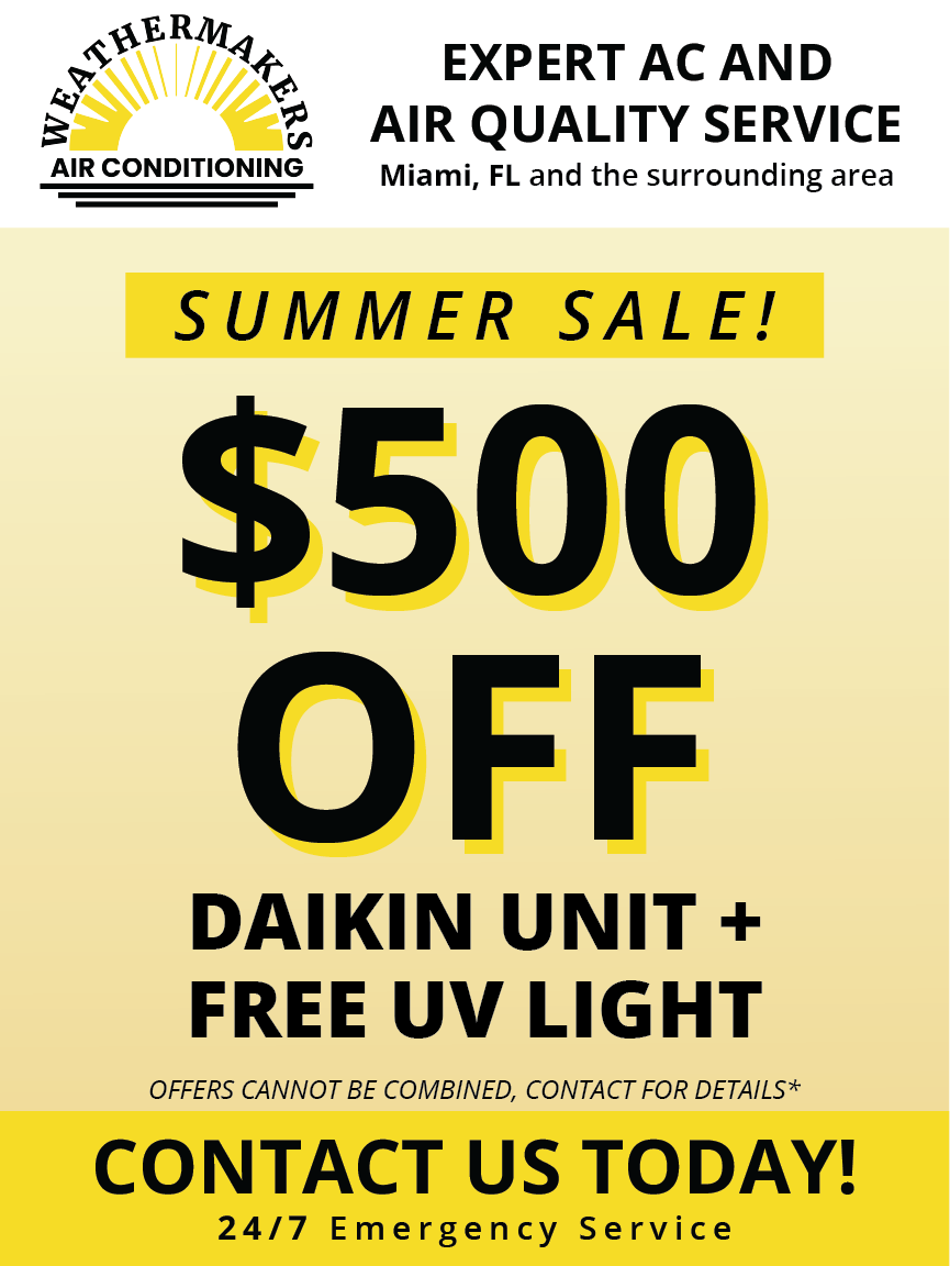 Expert AC and Air Quality Service spring sale ad: $500 off Daikin unit plus free UV light.