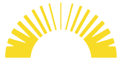 Yellow sunburst logo with radiating rays over a white background