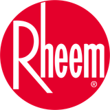 Rheem logo: white text on a red circular background