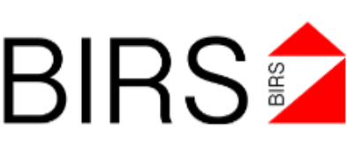 BIRS logo with black text and a red geometric icon on white background