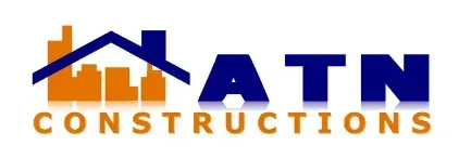 ATN Constructions logo with blue roofline and orange building icons on a white background