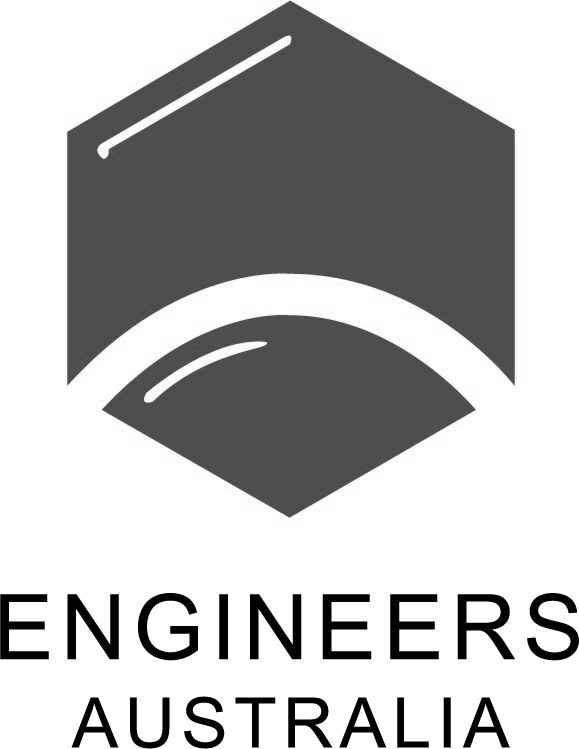 Engineers Australia logo with gray hexagon icon and text on white background