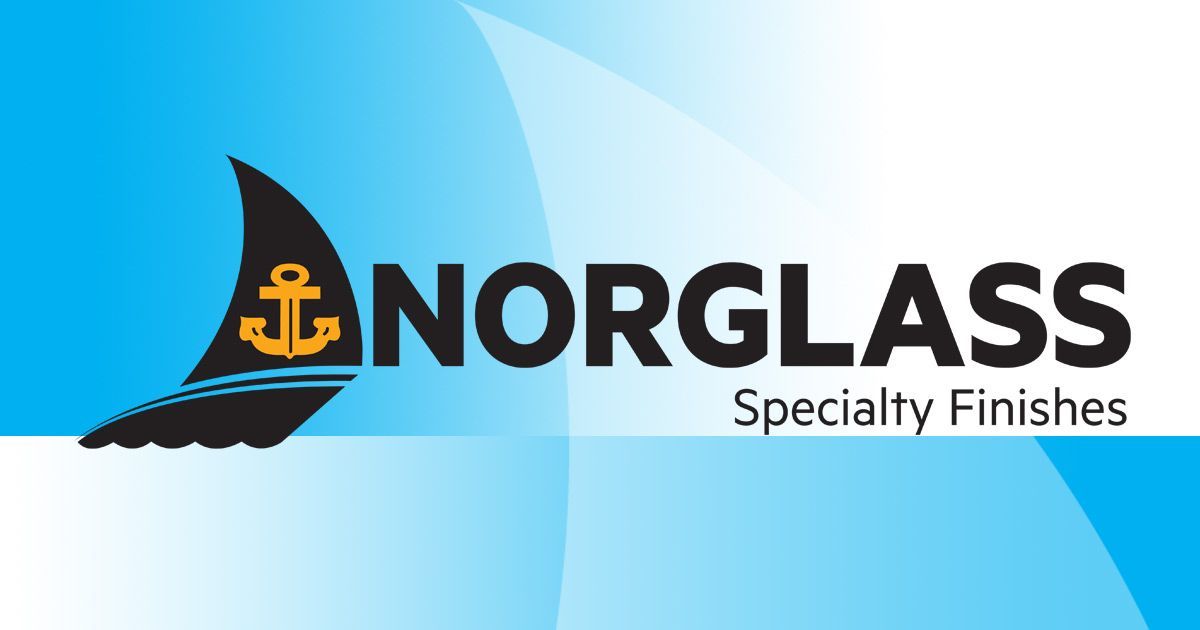 NorGlass Specialty Finishes logo with black sail and anchor on a blue gradient background