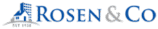 Rosen & Co blue logo with a stylized building icon on a white background