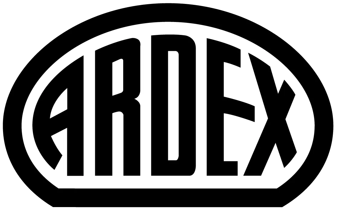 Black-and-white ARDEX logo in a rounded oval frame