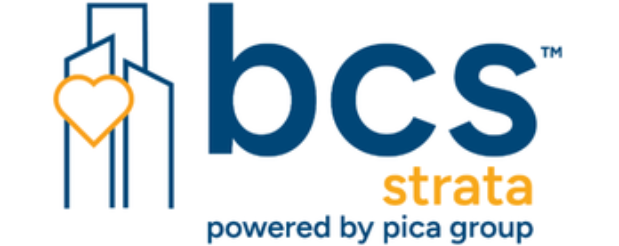 BCS Strata logo in blue and orange with “powered by pica group” text