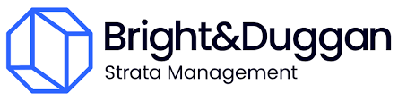 Bright blue Bright&Duggan Strata Management logo on a white background