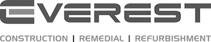 EVEREST logo with gray and black text, plus tagline: Construction | Remedial | Refurbishment