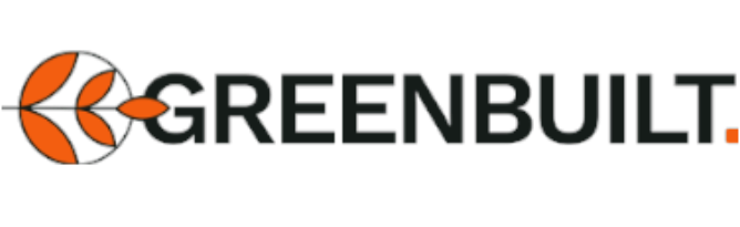 GREENBUILT logo with an orange circular leaf icon and black and green text