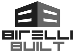 Black and gray “Birelli Built” logo with a stylized building icon above the text
