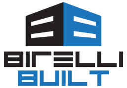 Birelli Built logo with black and blue geometric house icon and stylized text