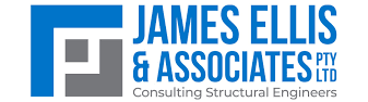 James Ellis & Associates Pty Ltd logo with blue and gray geometric icon and consulting structural engineers text
