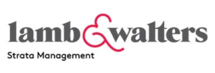 Lamb & Walters Strata Management logo in gray and pink text on a white background