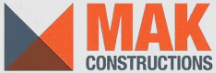 MAK Constructions logo with orange and gray geometric icon and bold orange and gray text