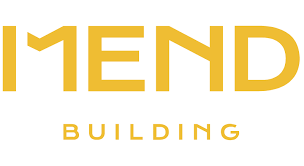 MEND BUILDING logo in gold text on a white background