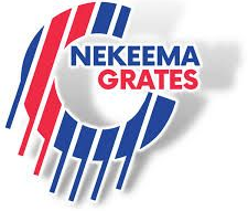 NEKEEMA GRATES logo with blue and red stylized circular mark and bold text
