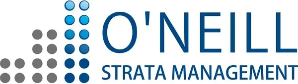 O'Neill Strata Management logo with gray and blue dot icon and blue text