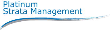 Platinum Strata Management logo in blue text with a light blue curved swoosh on white background