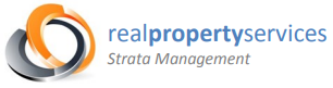 Real Property Services Strata Management logo with orange and gray circular icon