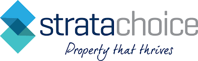 Strata Choice logo with blue diamond icon and tagline “Property that thrives”