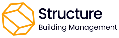 Structure Building Management logo with orange geometric hexagon icon and dark text on white background