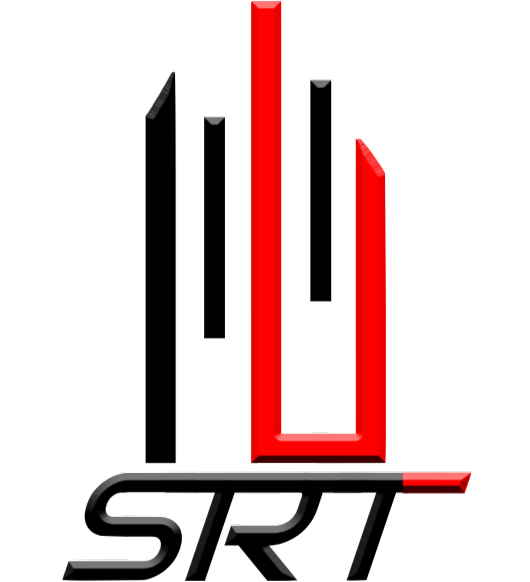 SRT logo in black and red with stylized vertical bars above the letters.