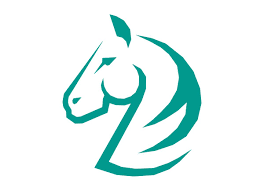 Teal stylized horse head logo on a white background