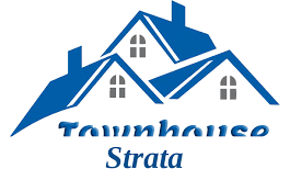 Townhouse Strata logo with blue house rooftops and text