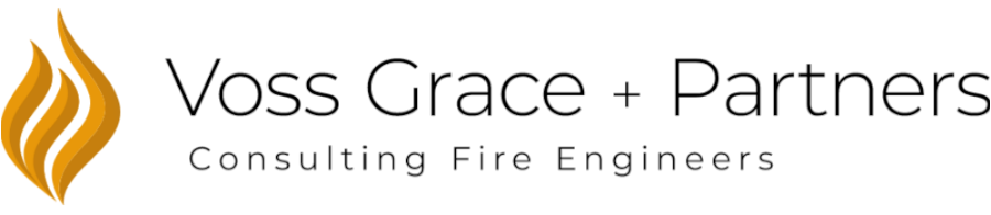 Voss Grace + Partners logo with gold flame icon and gray consulting fire engineers text