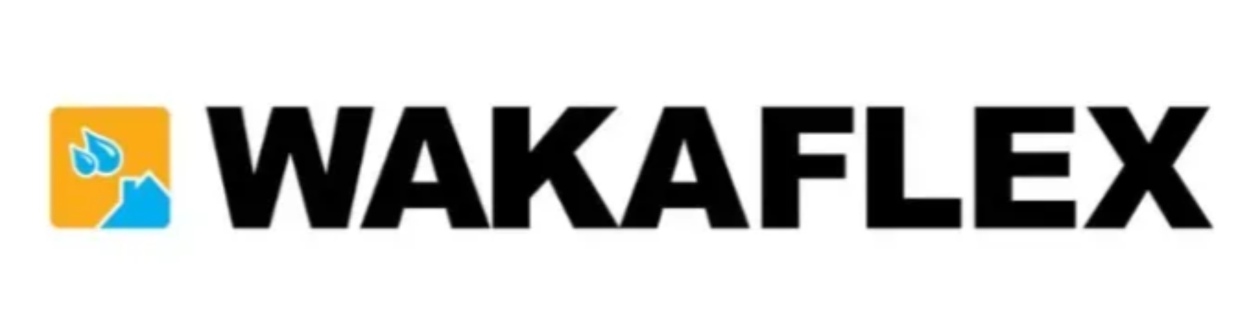 Wakaflex logo with black text and a small blue-and-orange square icon on a white background