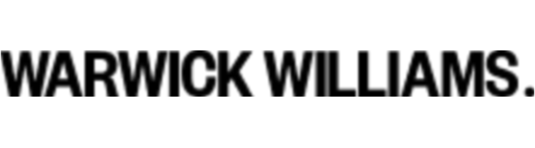 Black text reading “WARWICK WILLIAMS.” on a white background
