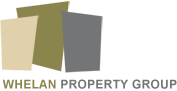 Whelan Property Group logo with beige and gray geometric buildings and text