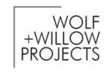 WOLF + WILLOW PROJECTS logo in black text with a thin gray corner frame on white background
