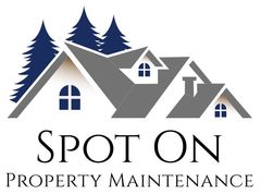 Spot On Property Maintenance Spot On Property Maintenance logo with gray roof top silhouette surrounded by navy blue trees