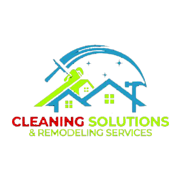 Logo for Cleaning Solutions & Remodeling Services with house, roof, brush, and hammer icons in blue, green, and red