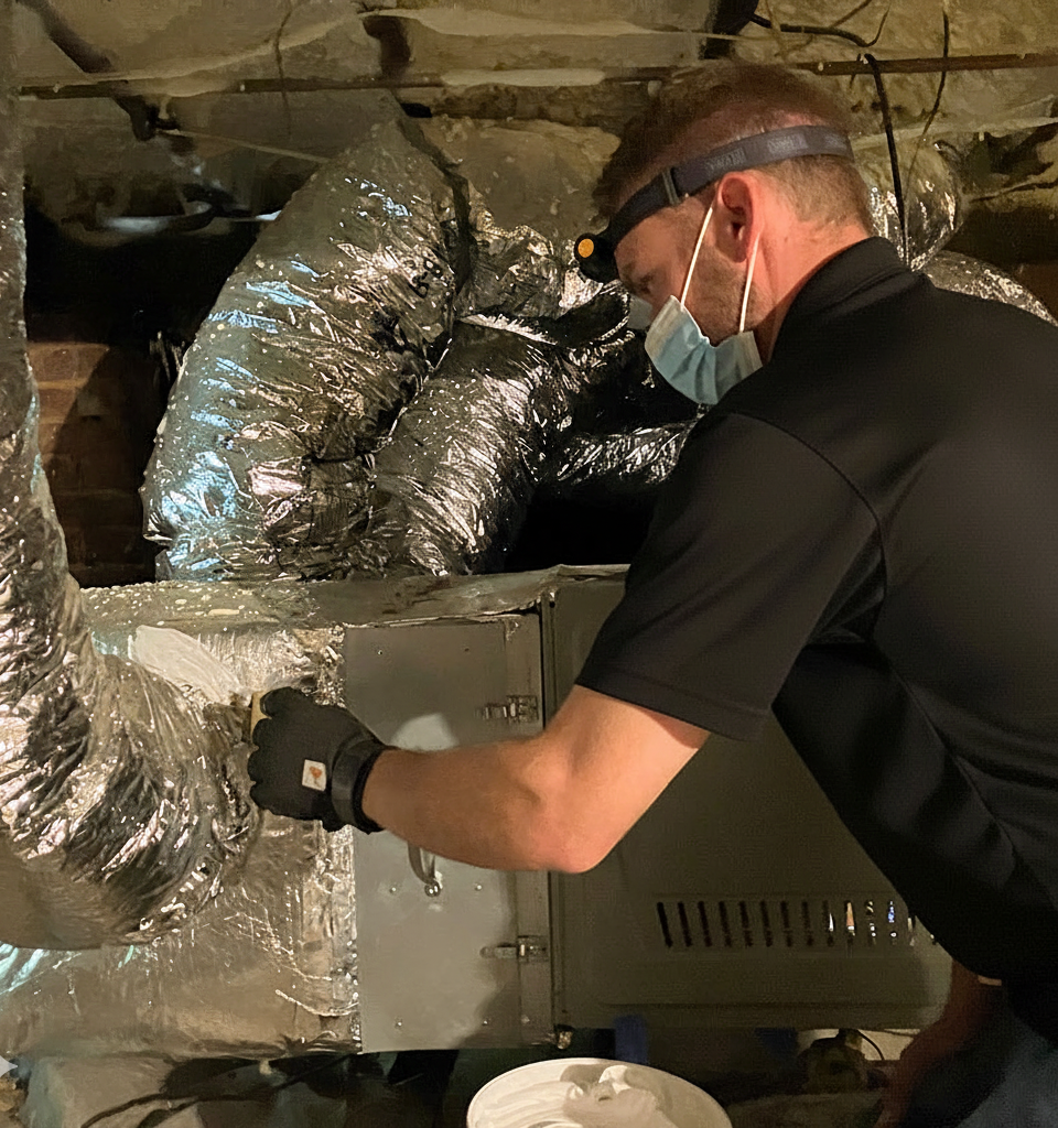 Technician inspecting AC vents