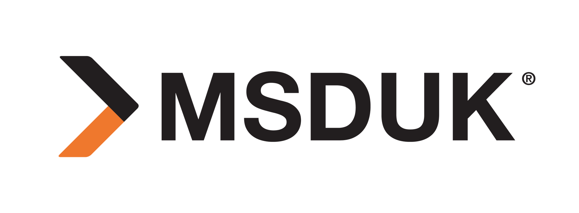 A black and orange logo for msduk on a white background.