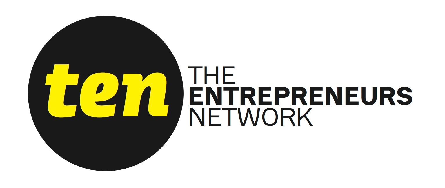 The logo for the ten entrepreneurs network is black and yellow.